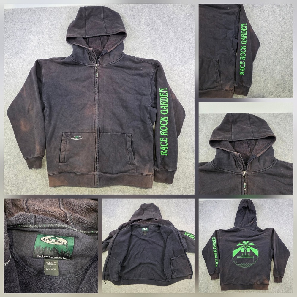 Arborwear Single Thick Hooded Hoodie Mens Large Black Full Zip Race Rock Garden